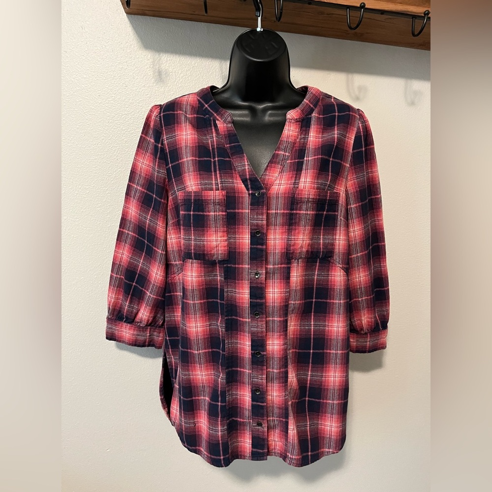 Knox Rose Women Tunic blouse, pink and blue, 3/4 sleeve, M size